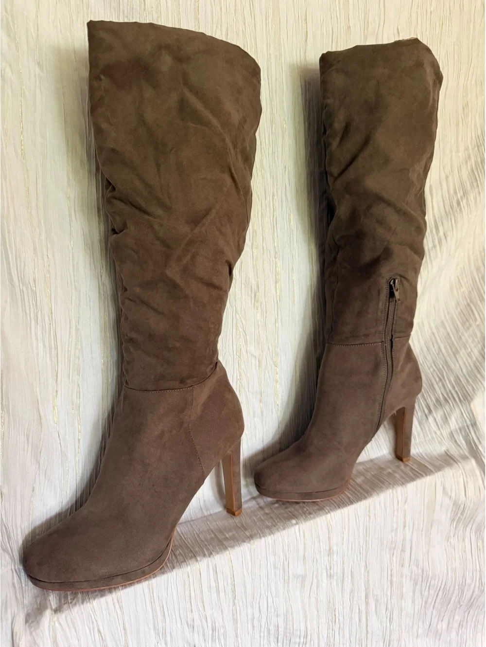 Women's Tall Brown Suede High Heel Boots